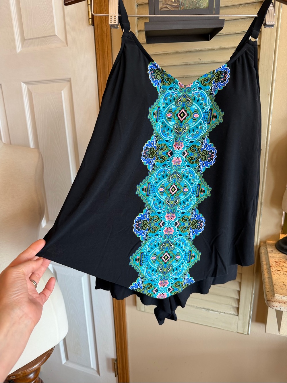 Aqua Green Black Swim Top with Turquoise Tag